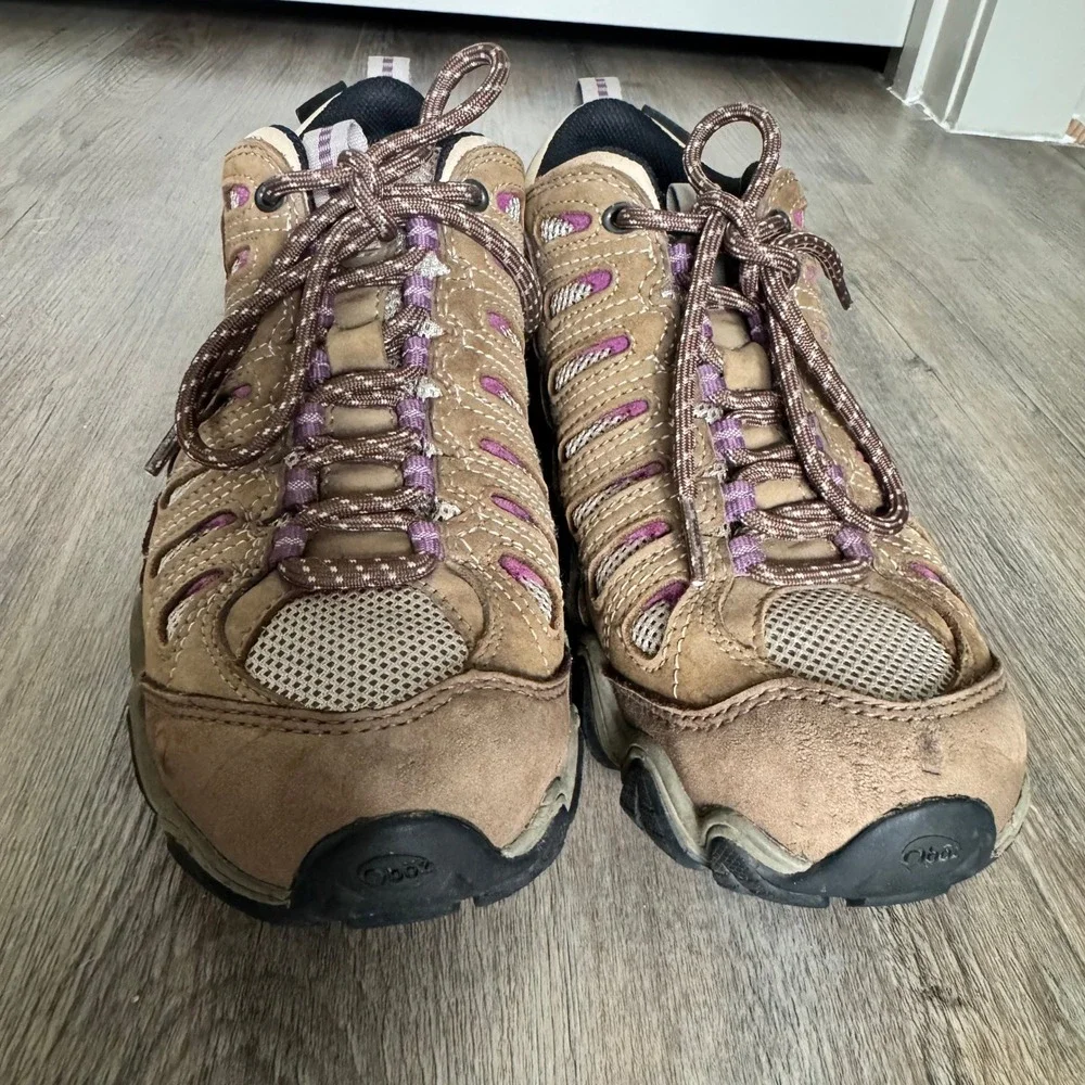 Oboz Sawtooth II Low B-DRY Waterproof Hiking Shoes Brown Purple Womens 8.5